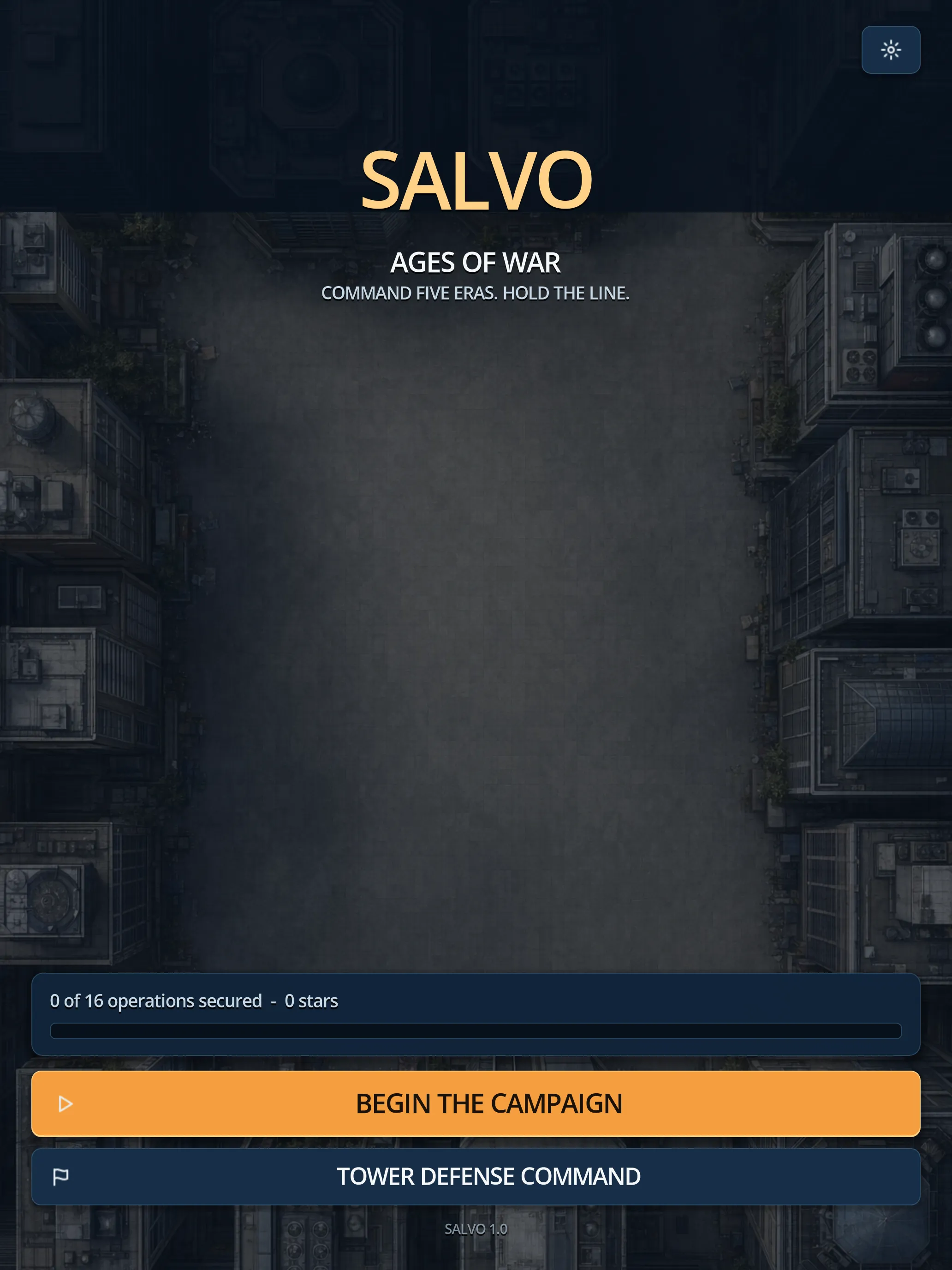 Salvo title screen showing the Age of Siege campaign entry