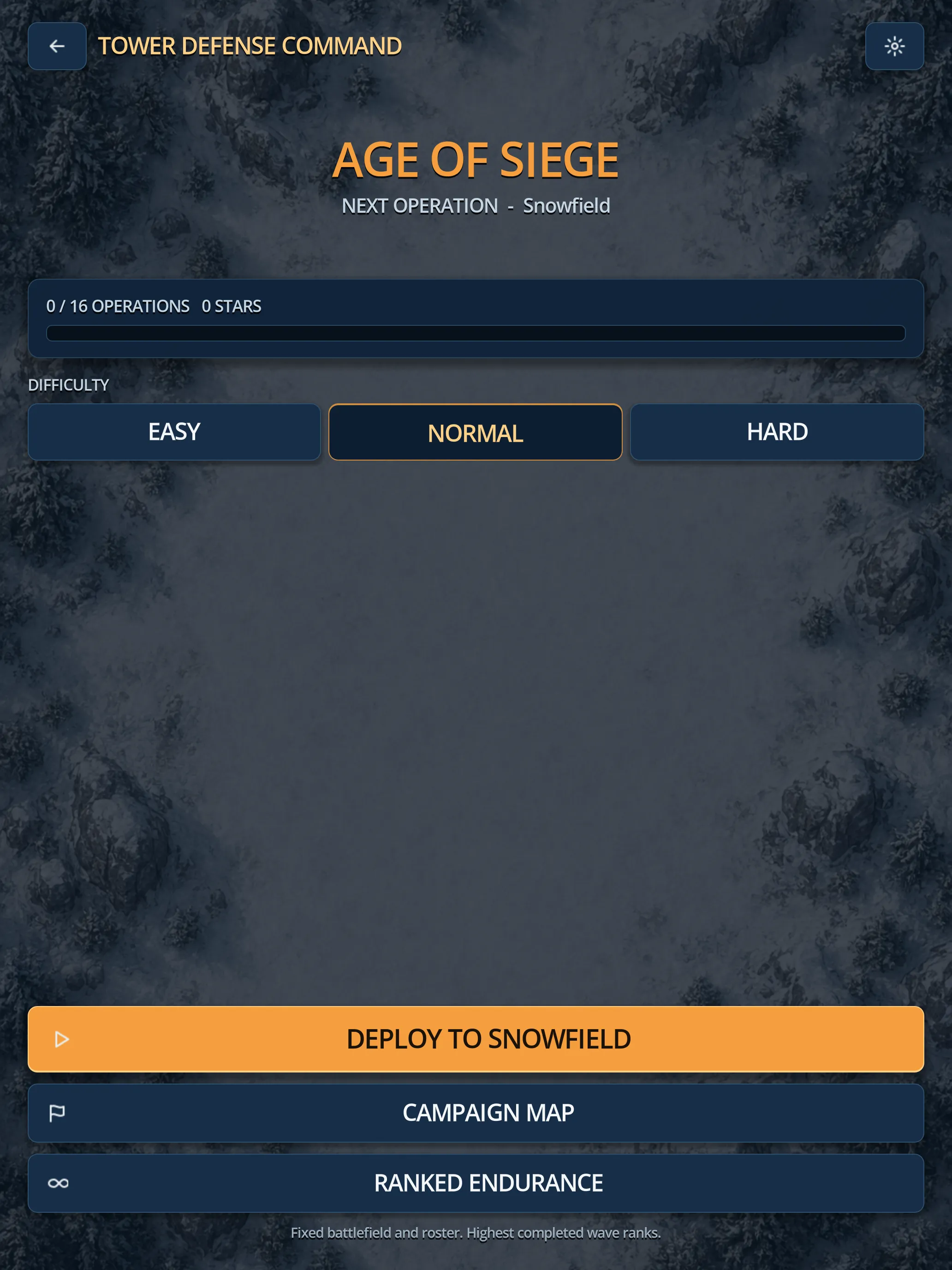Salvo command screen with difficulty, campaign map, and endless mode controls