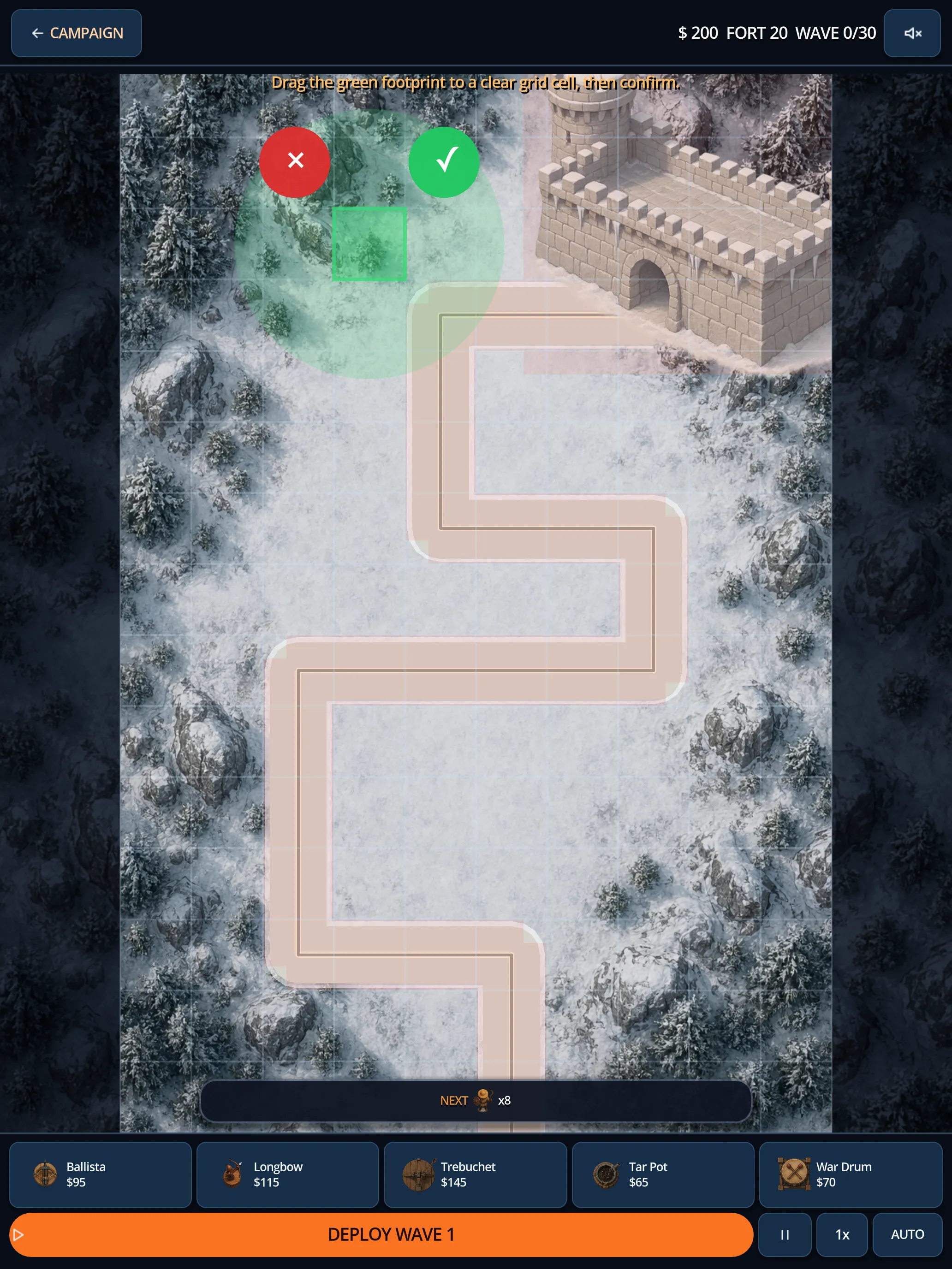 Salvo placement capture with the tactical grid and tower controls