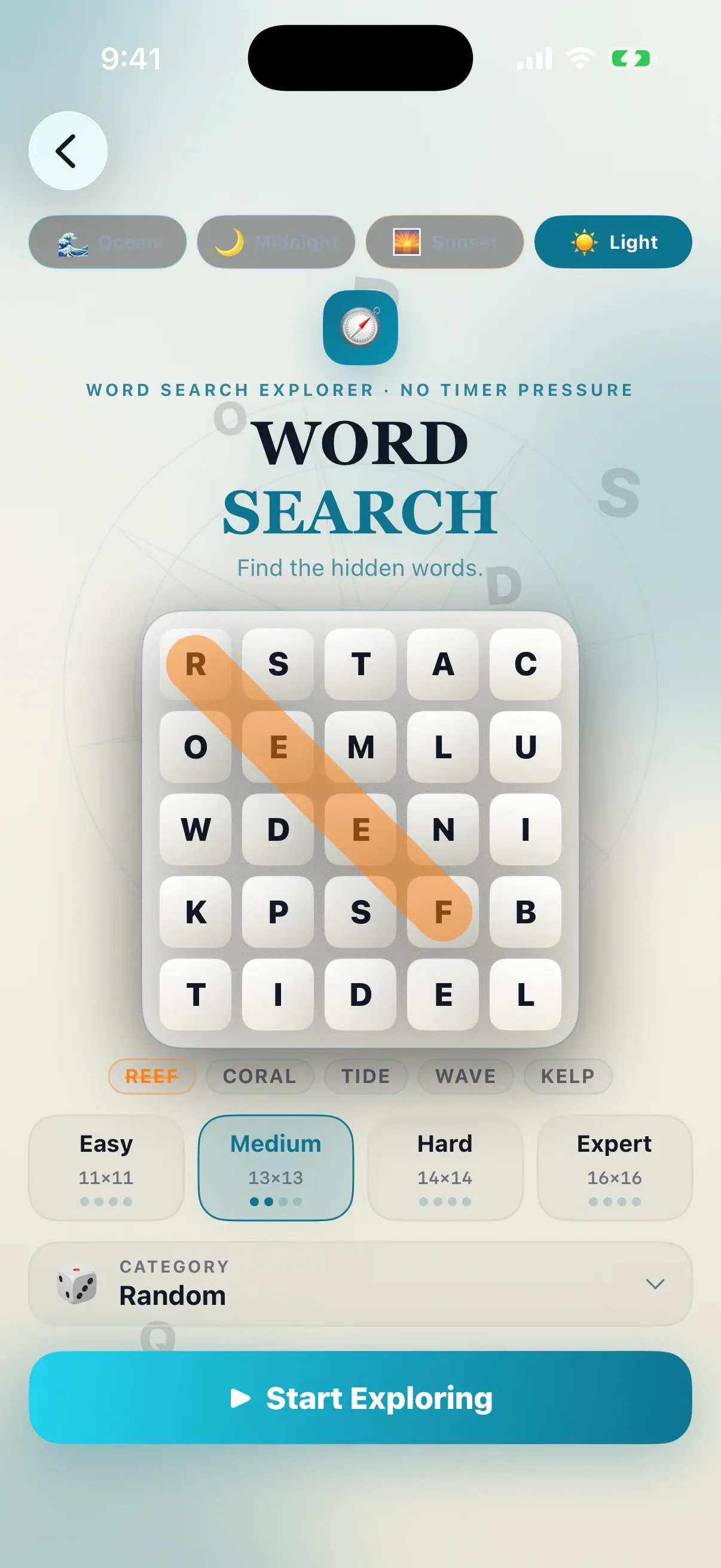 Word Search home screen in the Cortex iOS app