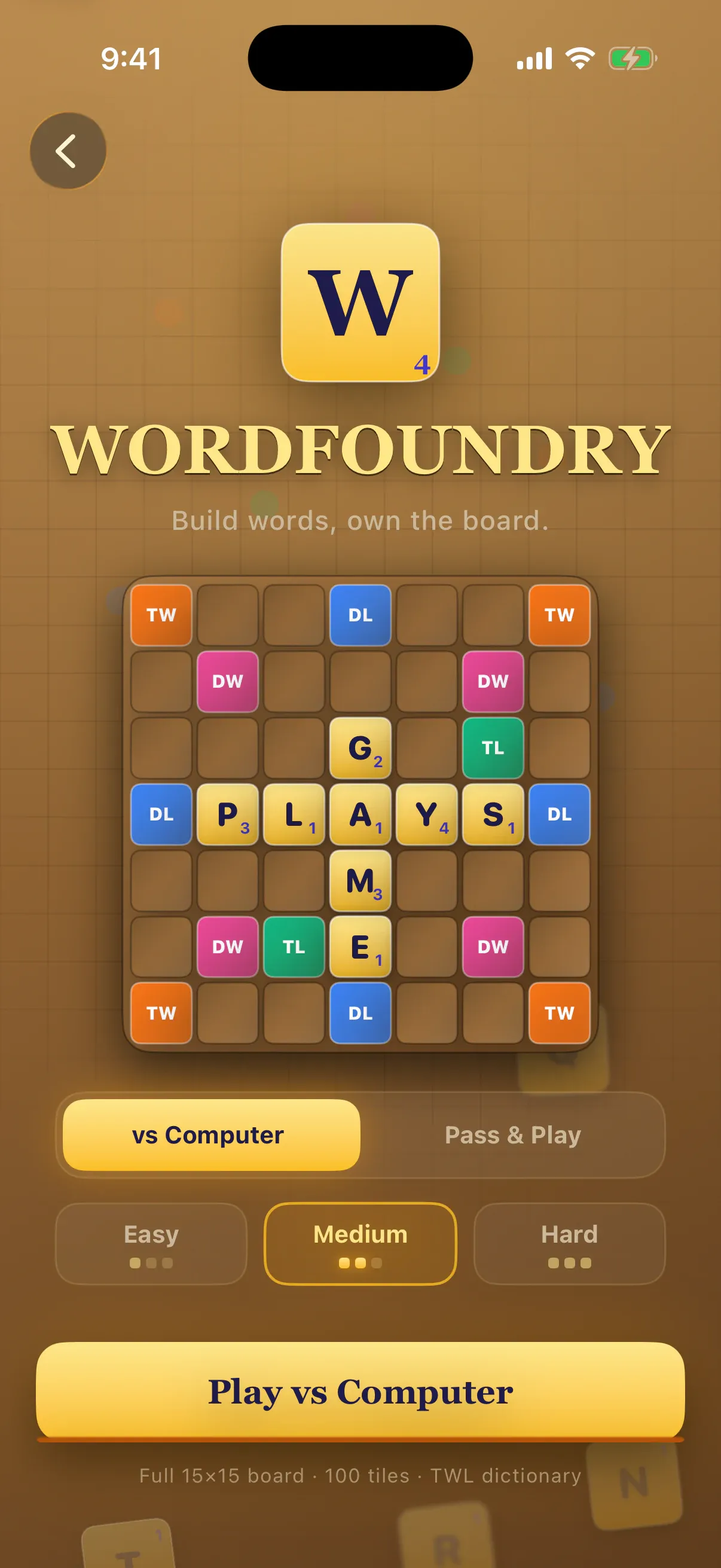 Wordfoundry home screen in the Cortex iOS app